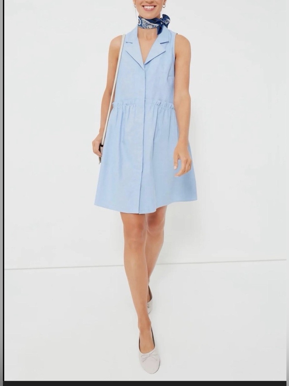 Tuckernuck Oxford Blue Sleeveless Royal Shirt Dress Size xs Ruffles Pockets